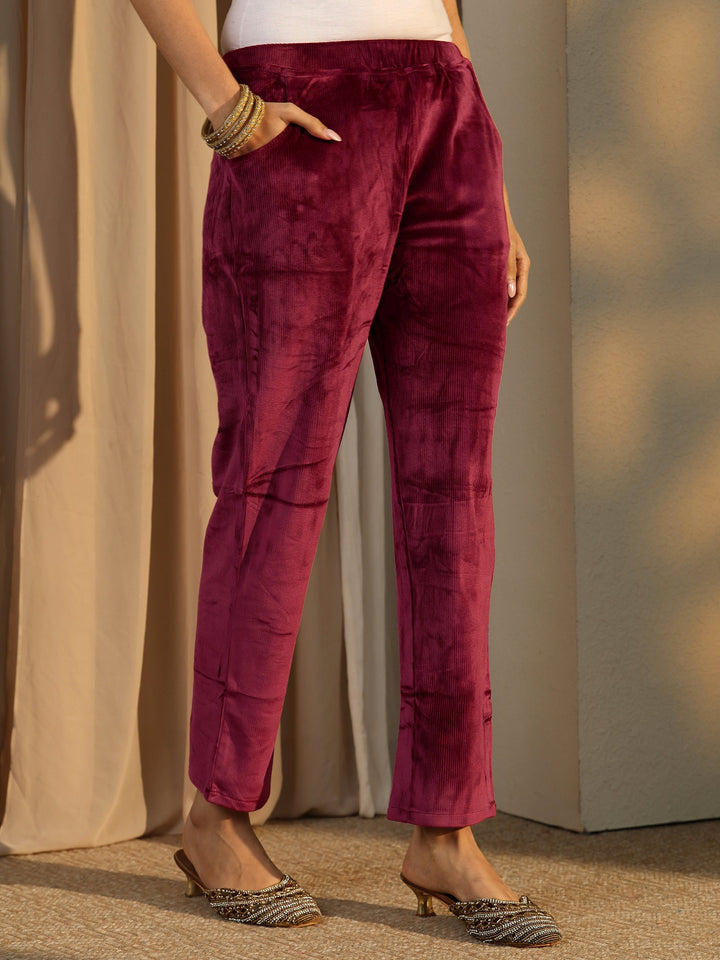 Maroon Embroidered Velvet Straight Suit Set With Dupatta