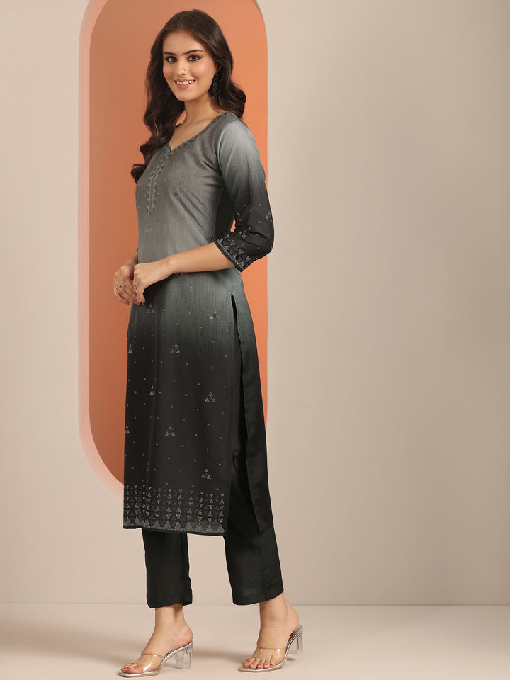 Grey Self Design Muslin Straight Suit With Dupatta