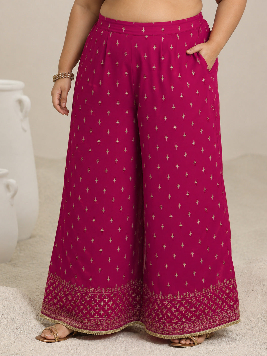 Plus Size Pink Printed Georgette Straight Suit With Dupatta