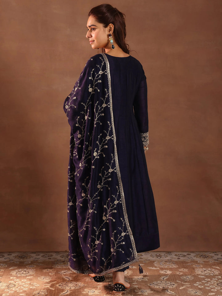Purple Embroidered Silk Blend Anarkali Suit With Dupatta