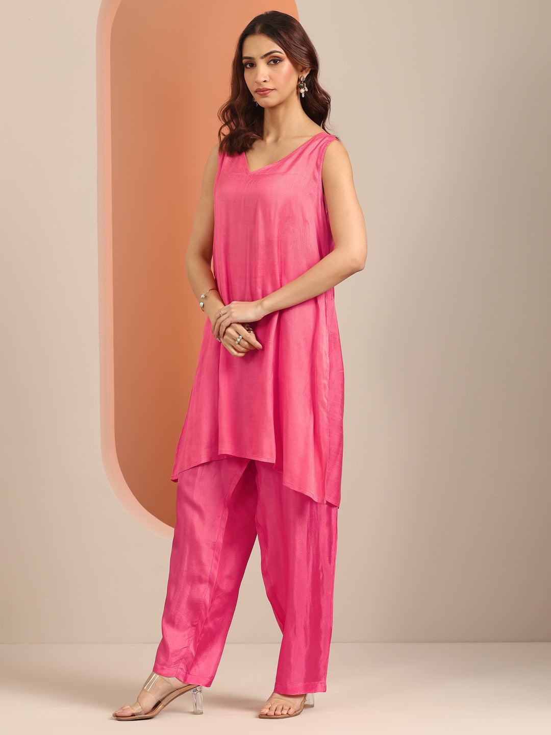 Libas Art Pink Printed Poly Georgette 3 Piece Co-Ords