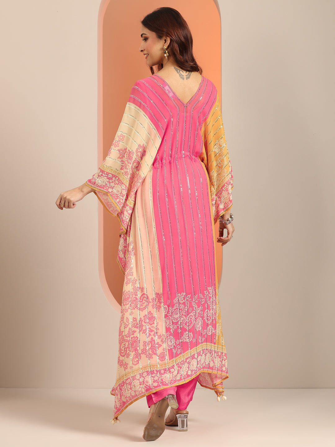 Libas Art Pink Printed Poly Georgette 3 Piece Co-Ords