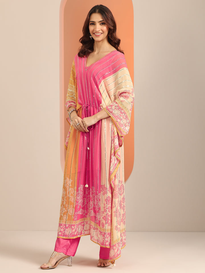 Libas Art Pink Printed Poly Georgette 3 Piece Co-Ords