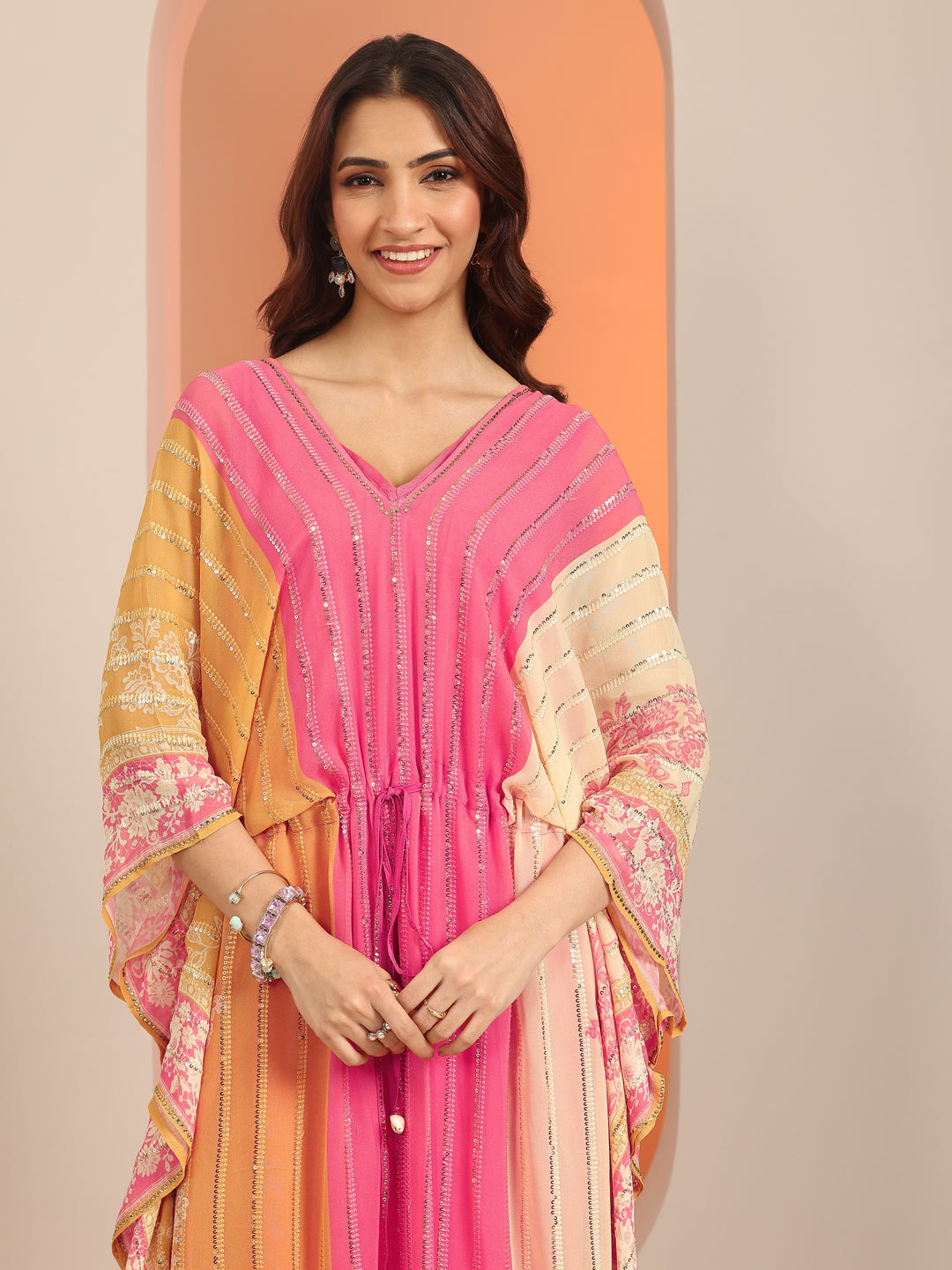 Libas Art Pink Printed Poly Georgette 3 Piece Co-Ords