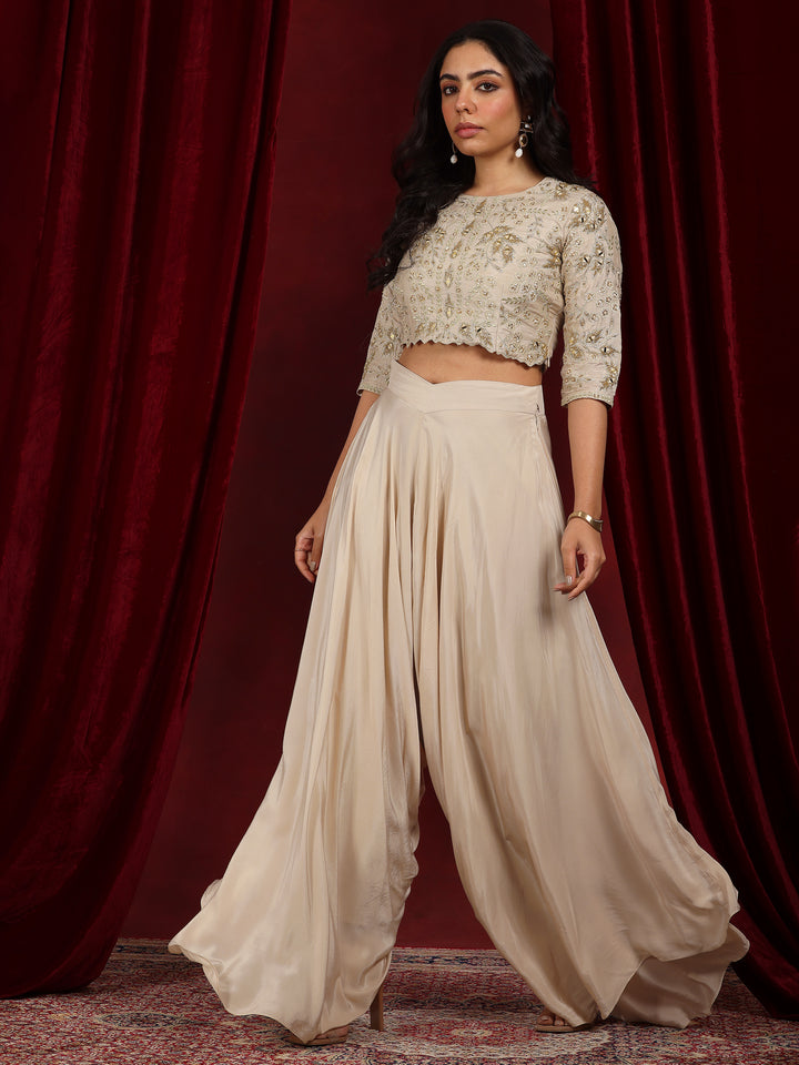 Libas Art Beige Embellished Silk Blend Co-Ords