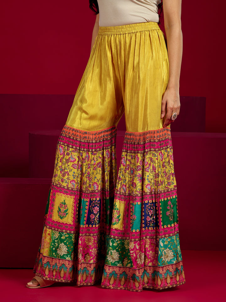 Libas Art Mustard Embroidered Silk Blend Straight Suit With Dupatta