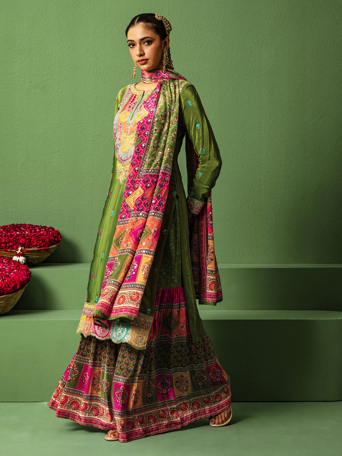 Libas Black Embroidered Georgette Straight Sharara Suit Set With Dupatta