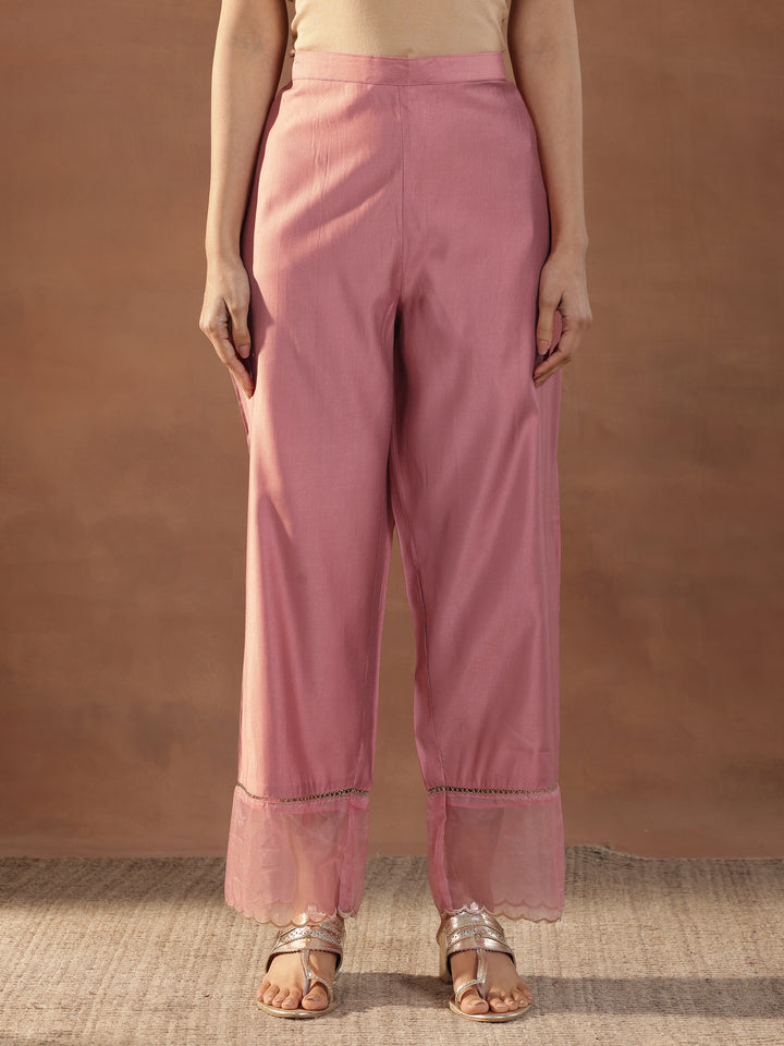 Peach Embroidered Silk Blend Straight Kurta Set