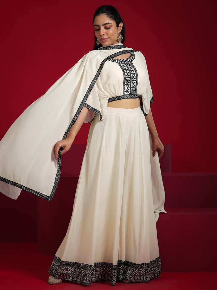 Libas Art Off-White Embroidered Georgette Co-Ords With Dupatta