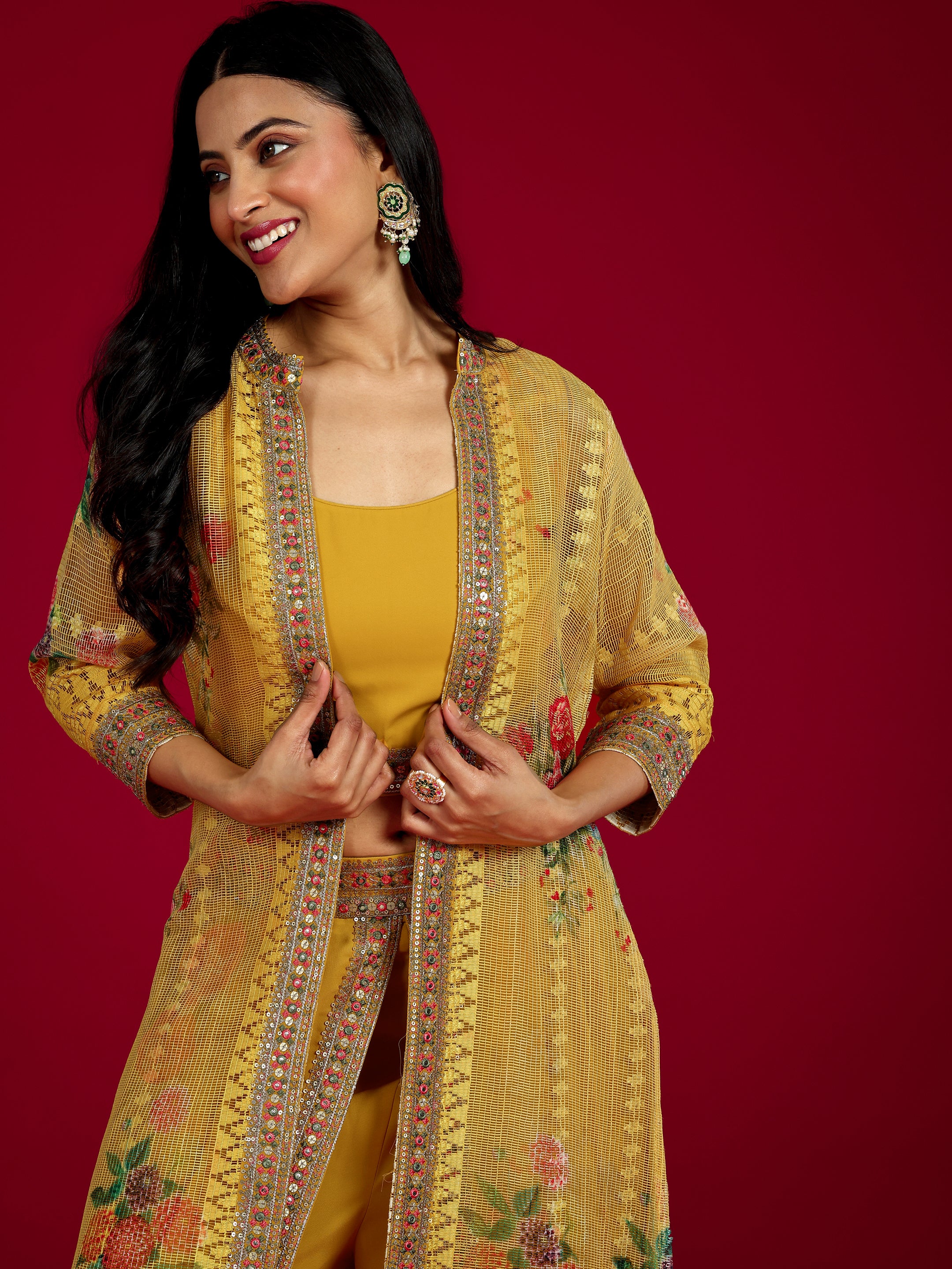 Buy Mustard Embroidered Georgette Co-Ord Sets Online at $101.00 | Libas