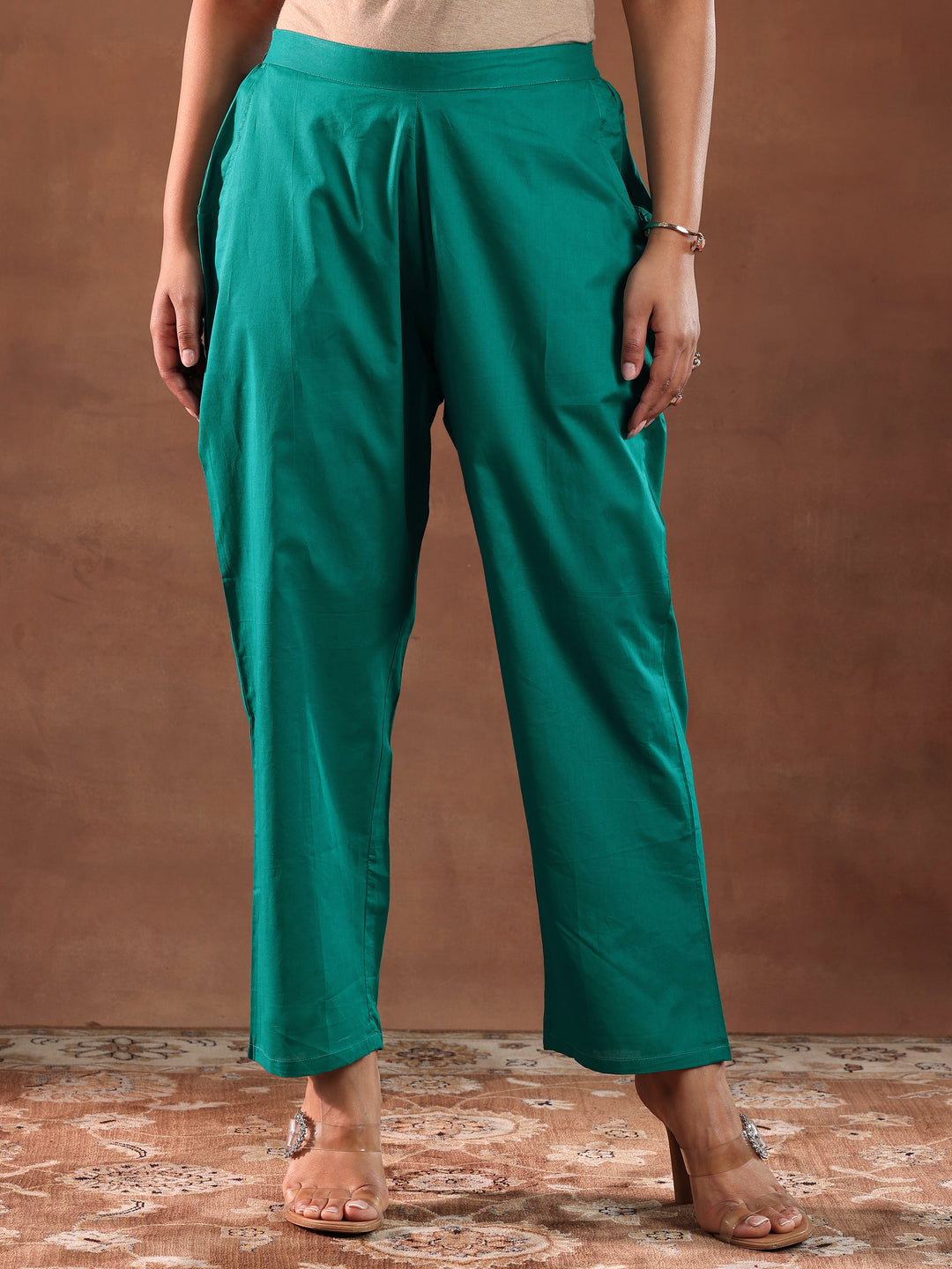 Teal Green Embroidered Chanderi Silk Straight Suit With Dupatta