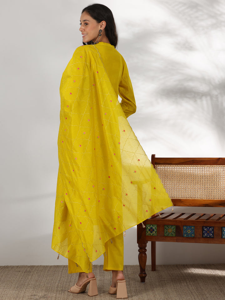 Yellow Embroidered Chanderi Silk Straight Suit With Dupatta