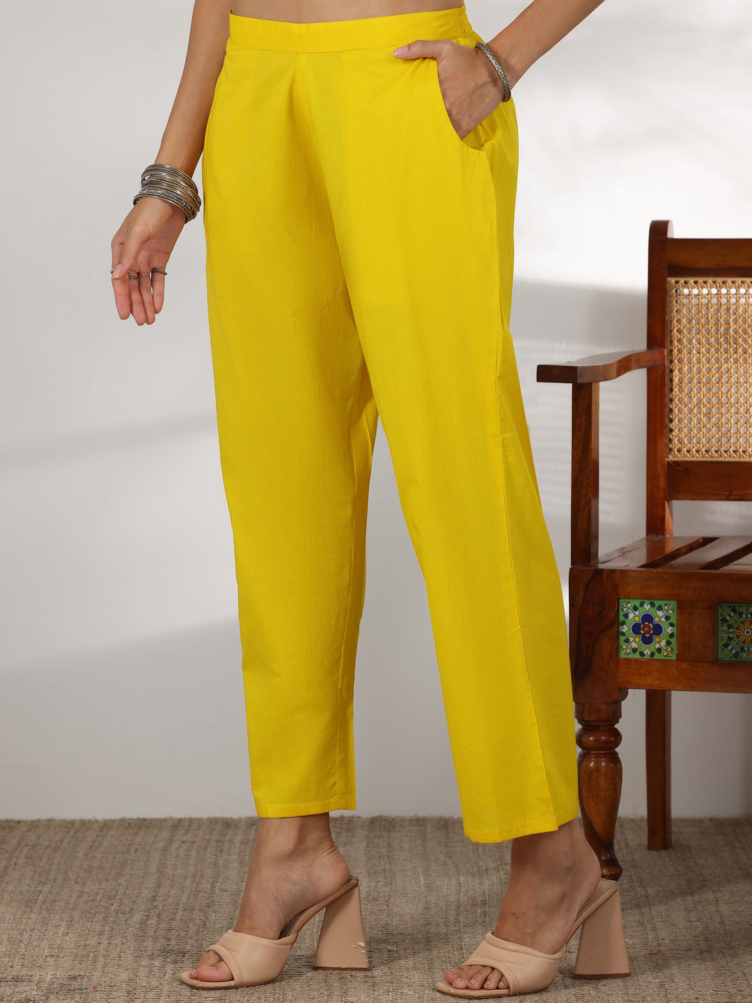 Yellow Embroidered Chanderi Silk Straight Suit With Dupatta