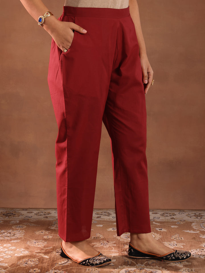 Maroon Embroidered Chanderi Silk Straight Suit With Dupatta