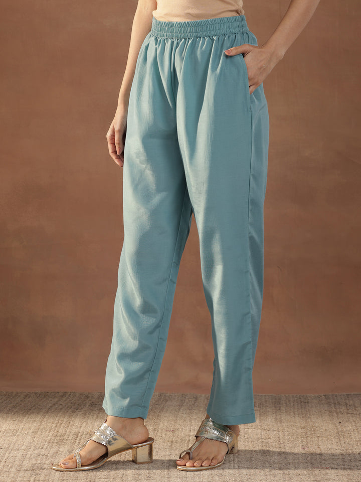 Blue Embroidered Silk Blend Straight Suits With Dupatta