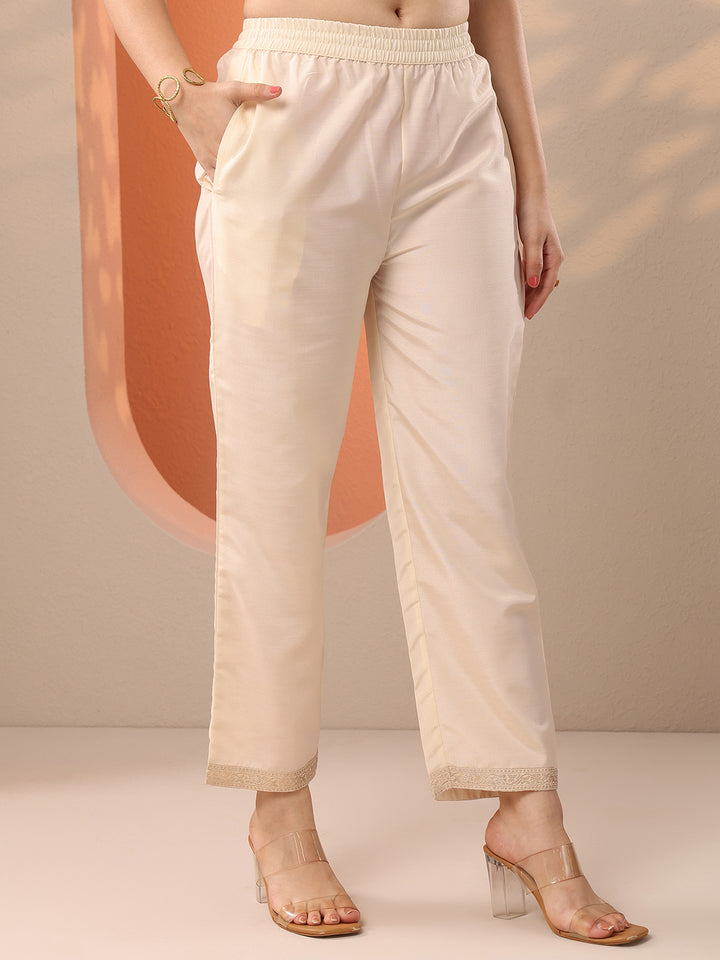 Off White Woven Design Silk Blend Straight Suit Set With Dupatta