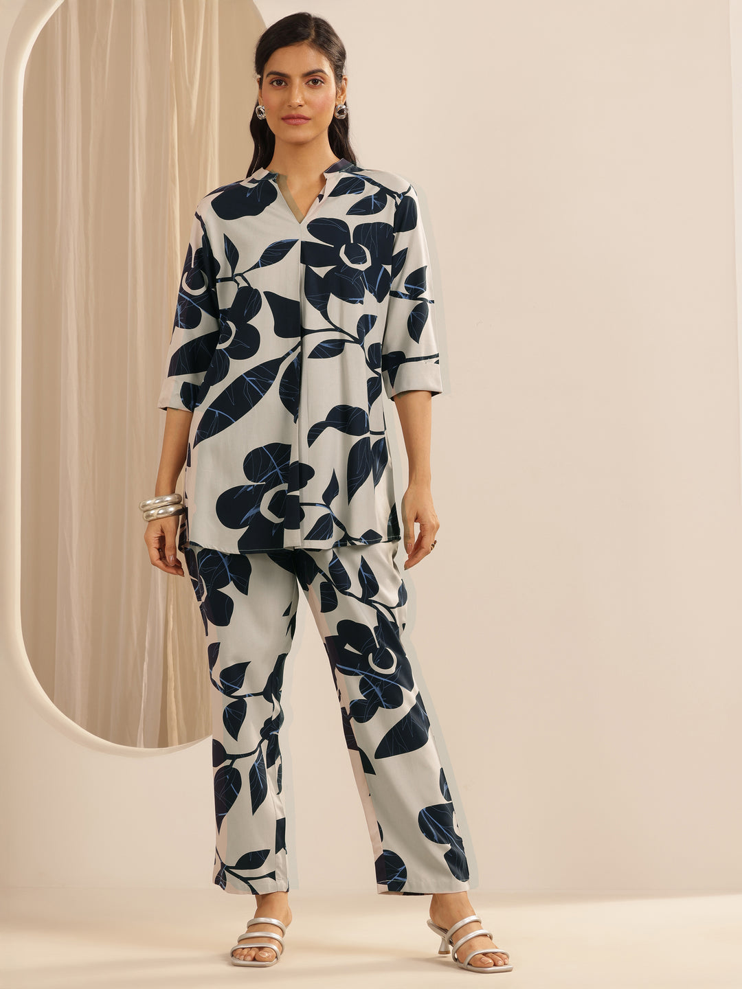 Beige Printed Rayon Co-Ord Sets