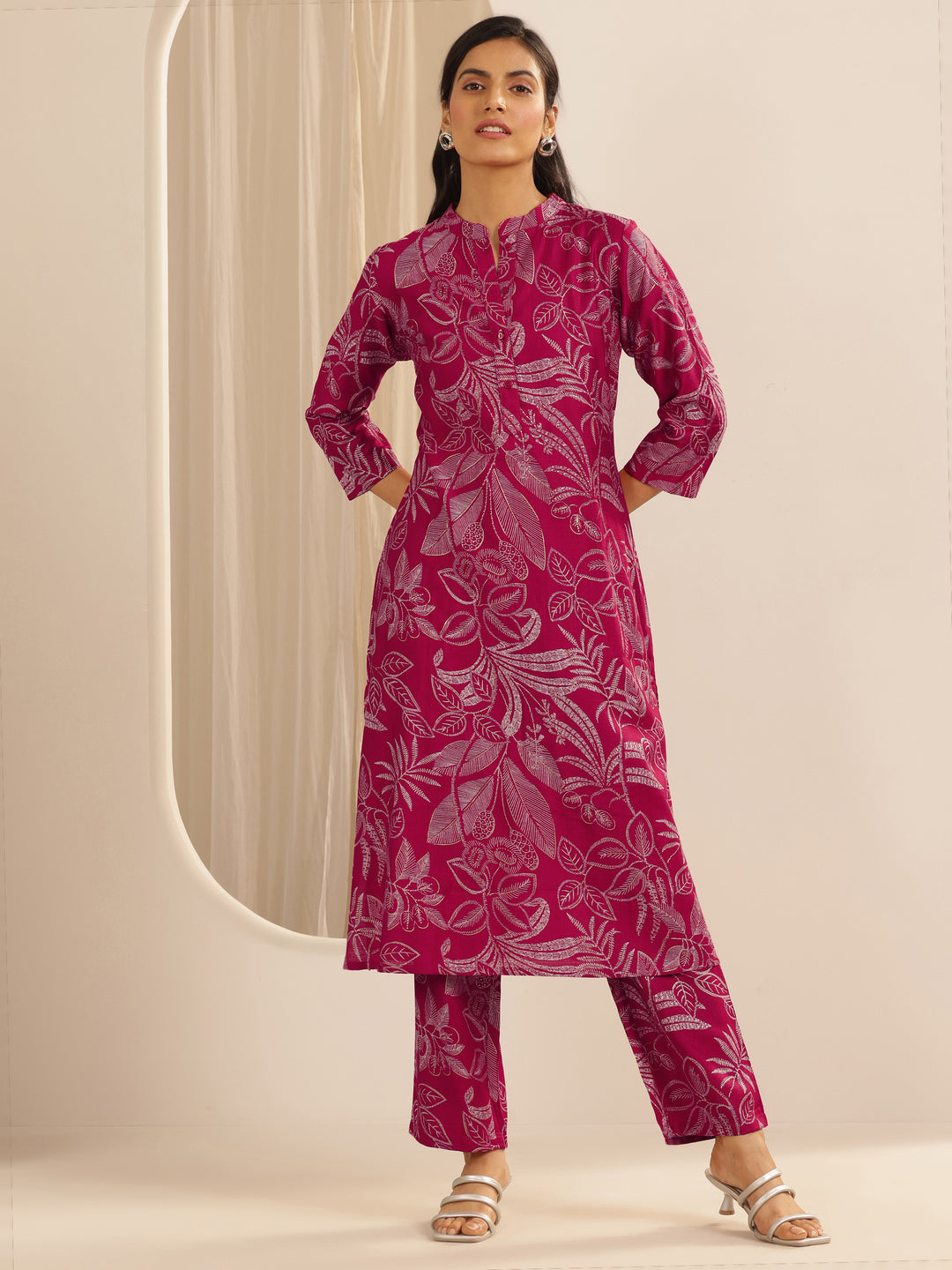 Pink Woven Design Silk Blend Co-Ord Sets