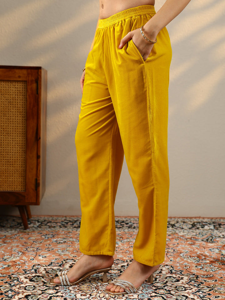 Mustard Embroidered Velvet Straight Suit Set With Dupatta