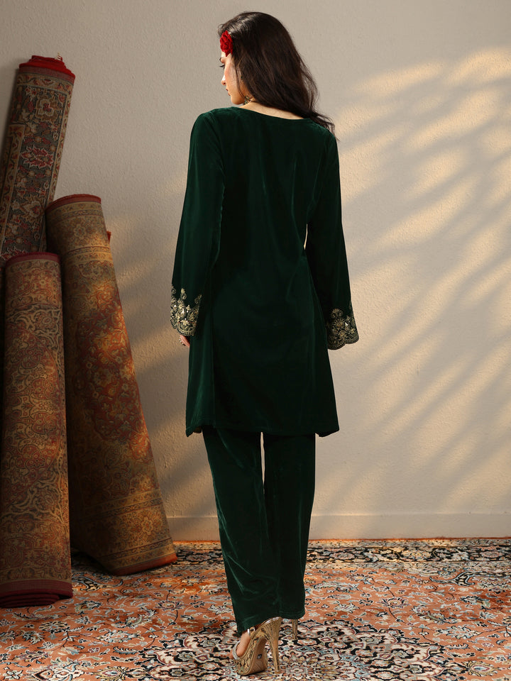 Green Embroidered Velvet Co-Ord Sets