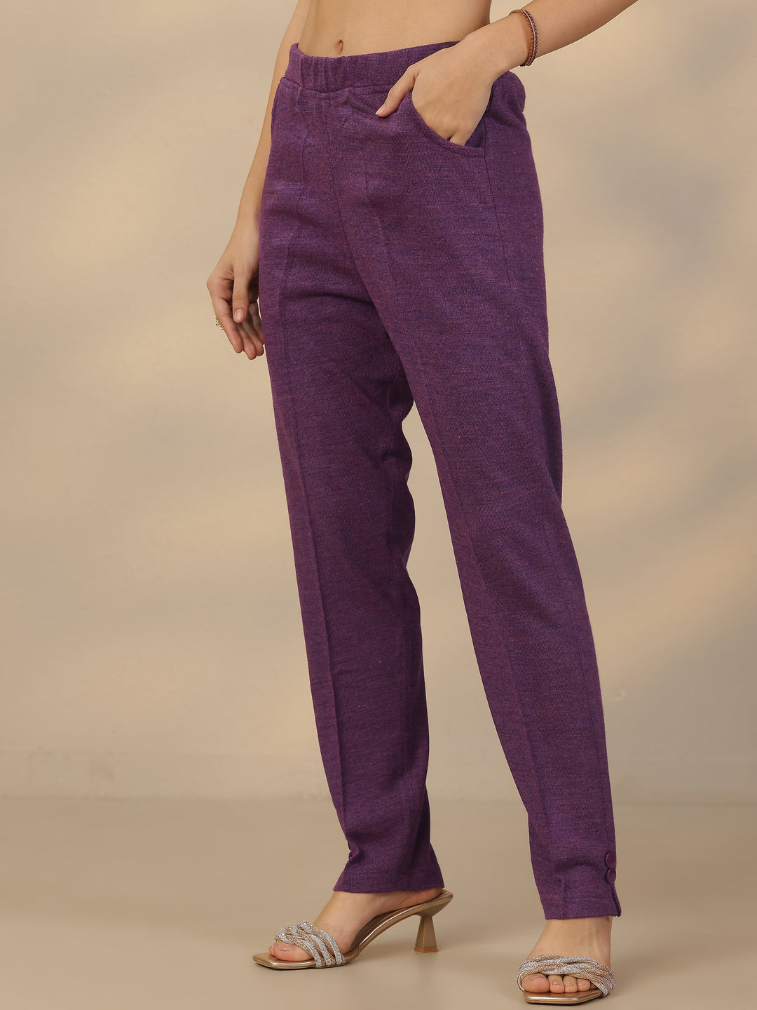Purple Embroidered Wool Straight Suit Set With Dupatta