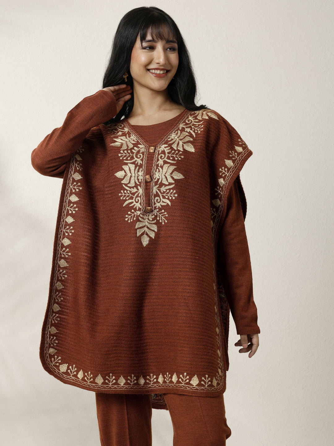 Rust Printed Wool 3 Piece Co-Ord Set