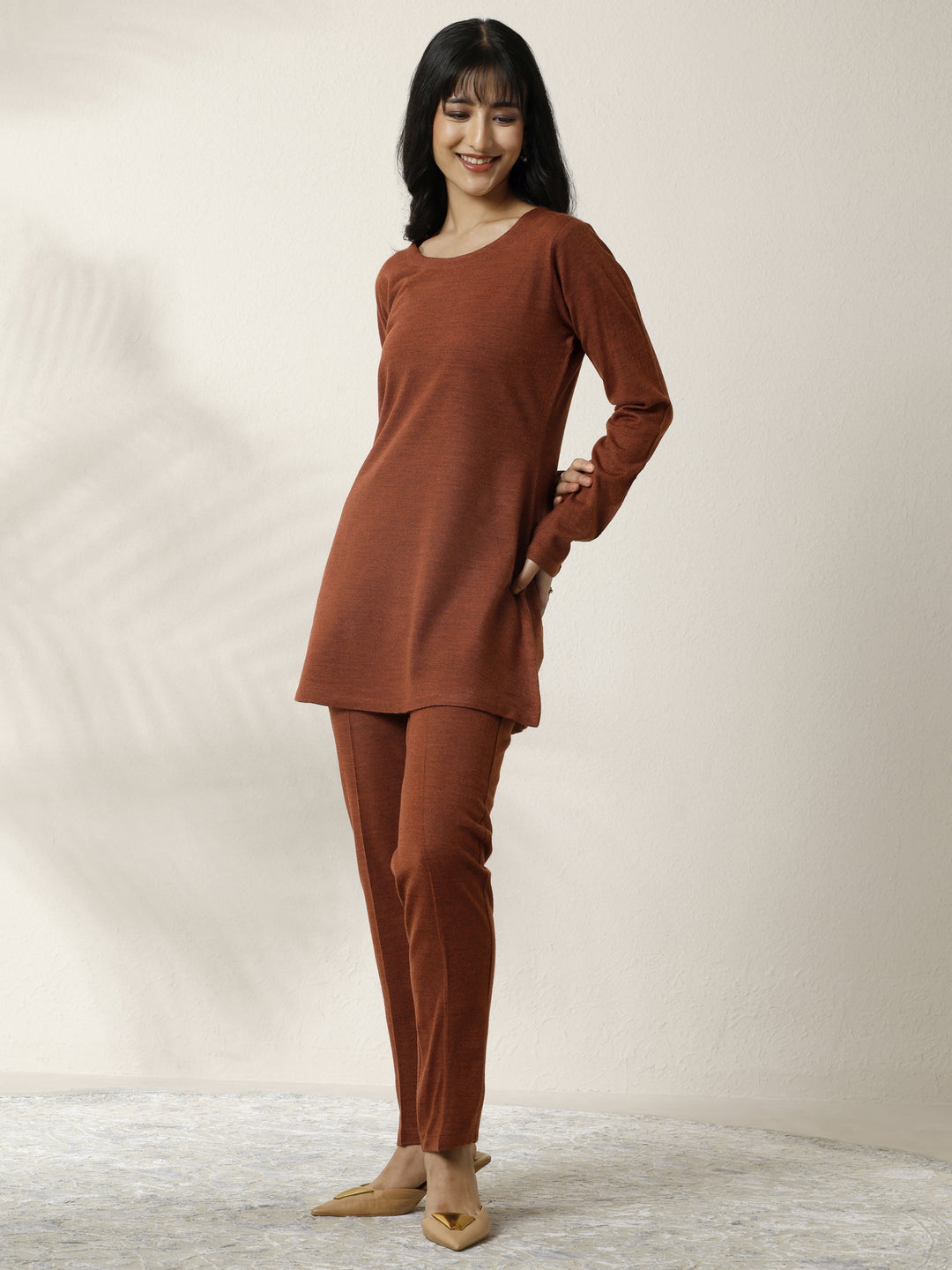 Rust Printed Wool 3 Piece Co-Ord Set