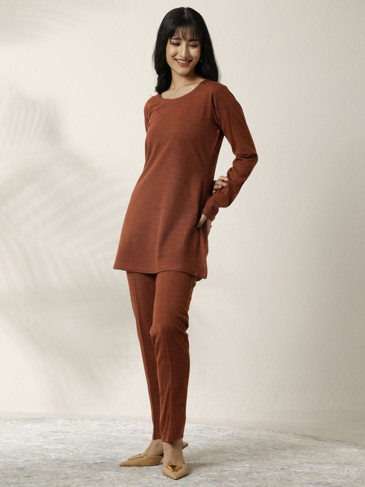 Rust Printed Wool 3 Piece Co-Ord Set