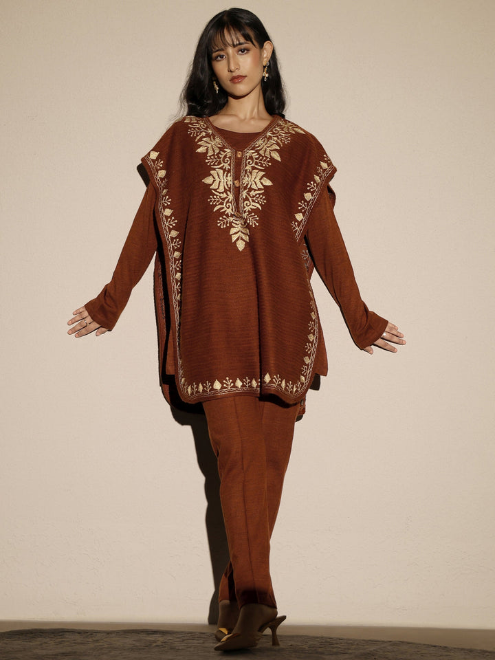 Rust Printed Wool 3 Piece Co-Ord Set