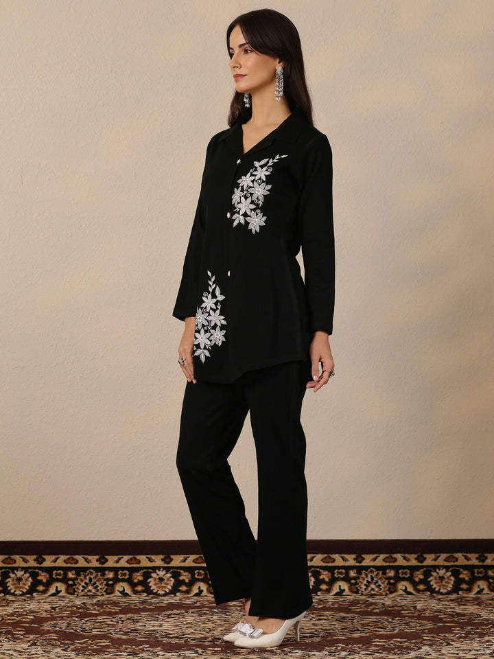 Black Embroidered Wool Co-Ord Sets