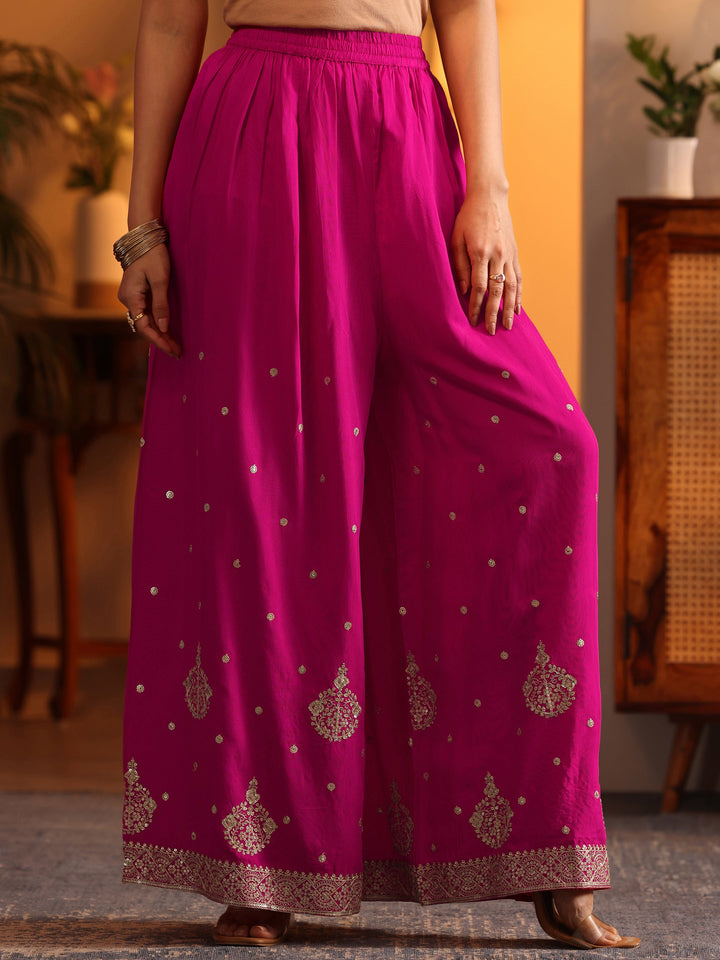 Libas Art Pink Woven Design Silk Blend Straight Suit Set With Dupatta