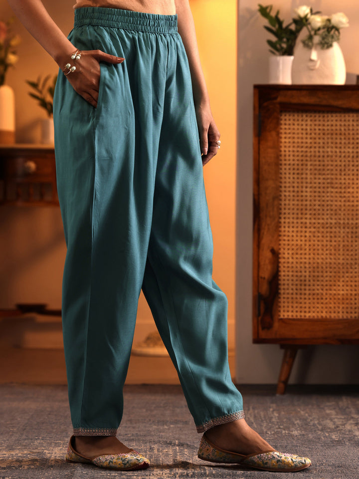 Libas Art Blue Woven Design Silk Blend Straight Suit Set With Dupatta