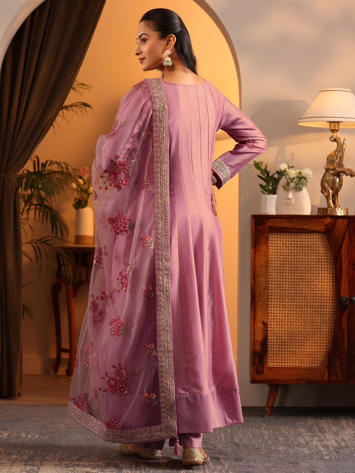 Libas Art Pink Embroidered Silk Blend Anarkali Suit Set With Dupatta
