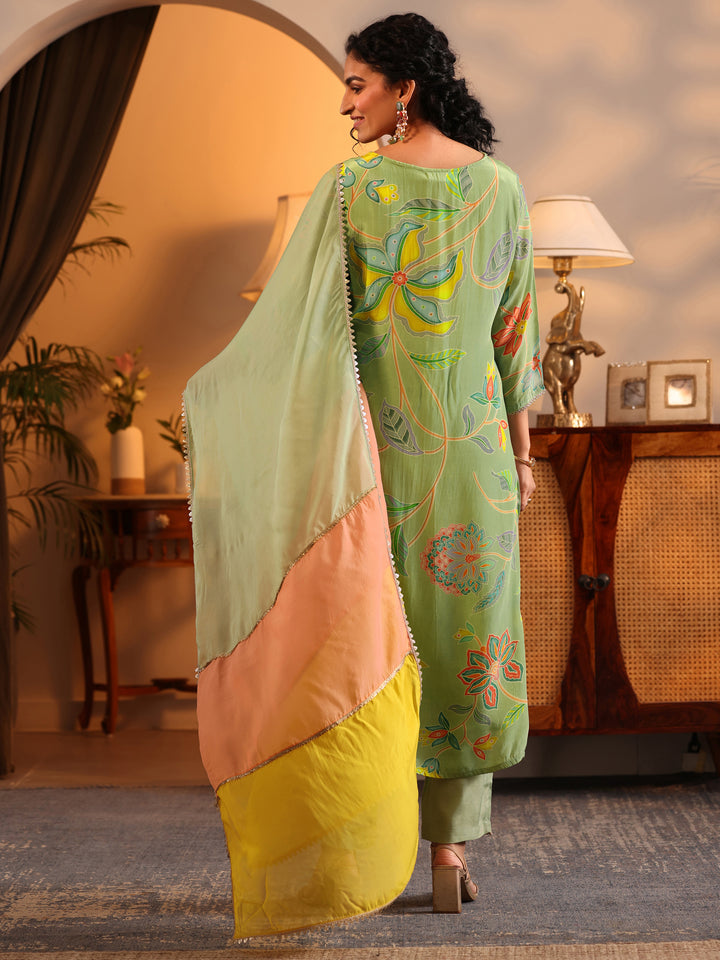Libas Art Green Printed Crepe Straight Suit Set With Dupatta