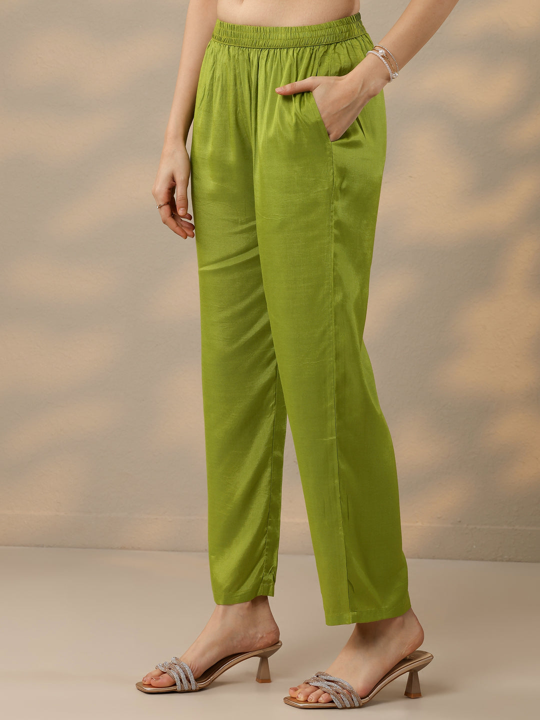 Libas Art Olive Printed Muslin A-Line Suit Set With Dupatta