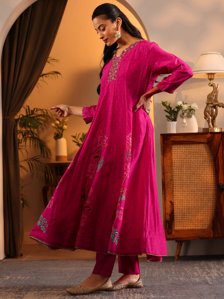 Libas Art Pink Printed Muslin Anarkali Suit Set With Dupatta