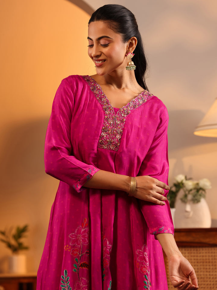 Libas Art Pink Printed Muslin Anarkali Suit Set With Dupatta