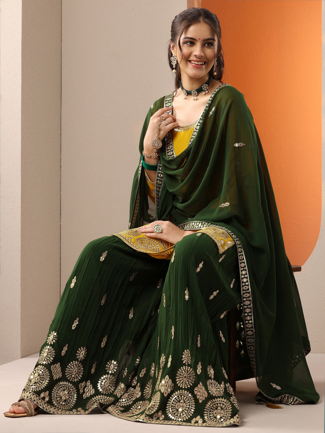 Libas Art Mustard Woven Design Georgette Straight Suit Set With Dupatta