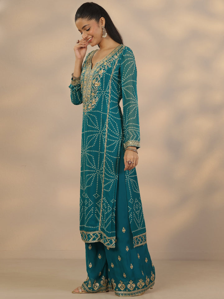 Libas Art Green Printed Georgette Straight Suit Set With Dupatta