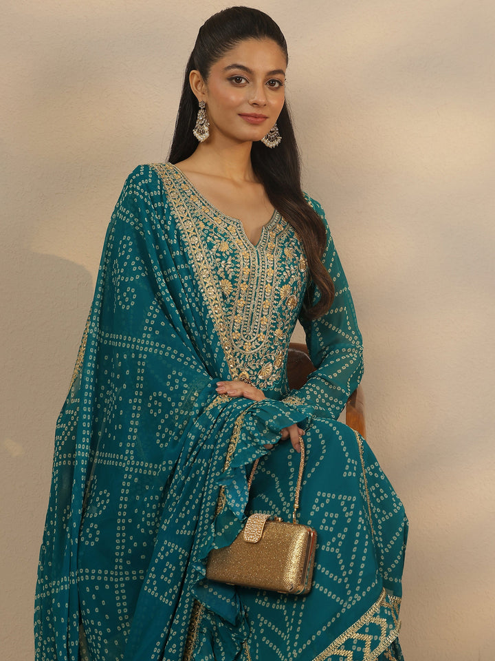 Libas Art Green Printed Georgette Straight Suit Set With Dupatta