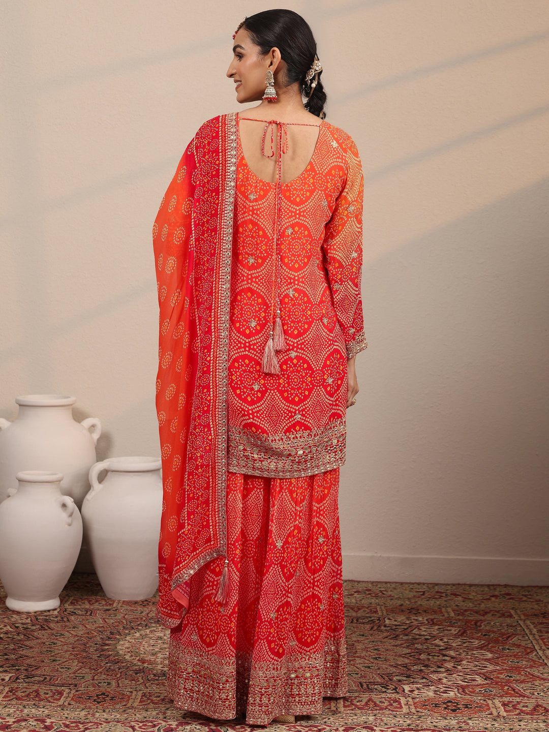 Libas Art Orange Printed Georgette Straight Suit Set With Dupatta