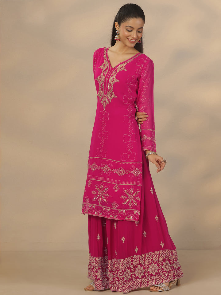 Gulrez Libas Art Pink Printed Georgette Straight Suit Set With Dupatta