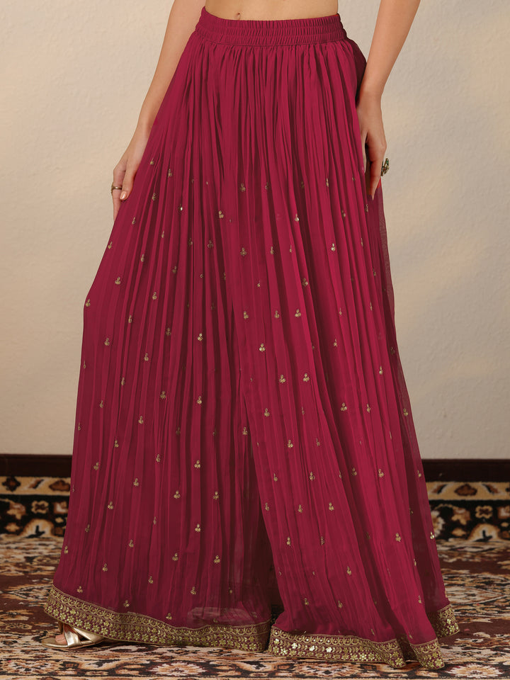 Pink Embroidered Georgette Suit Set With Dupatta