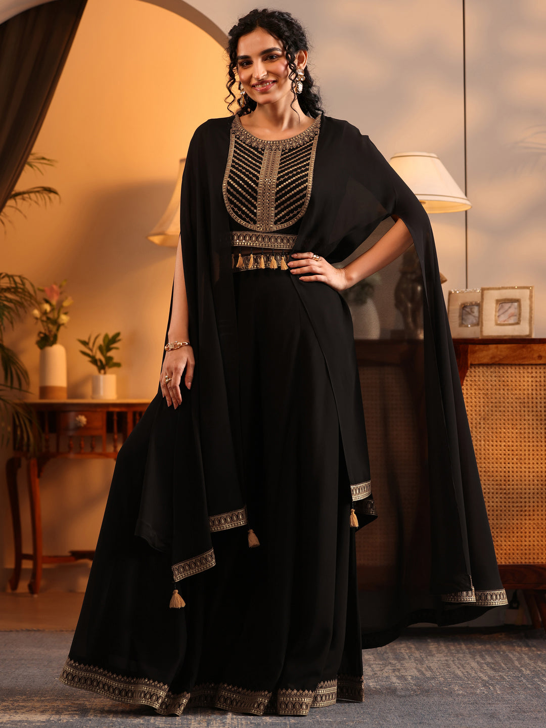 Libas Art Black Embroidered Georgette Co-Ord Sets