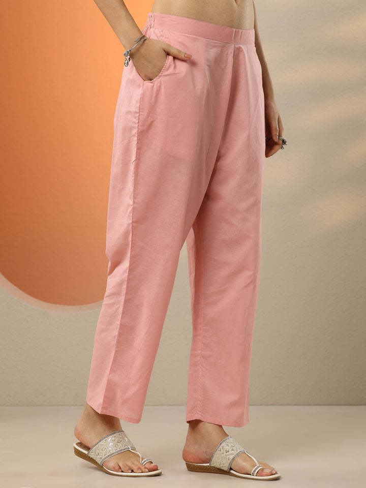 Pink Embroidered Silk Blend  Straight Suit Set With Dupatta
