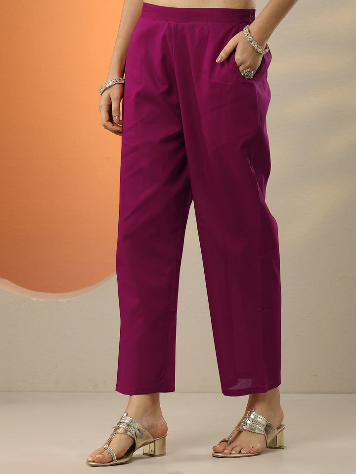 Magenta Embroidered Silk Blend Straight Suit Set With Dupatta