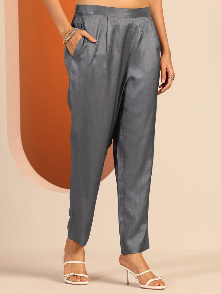 Grey Printed Muslin Straight Suit Set With Dupatta