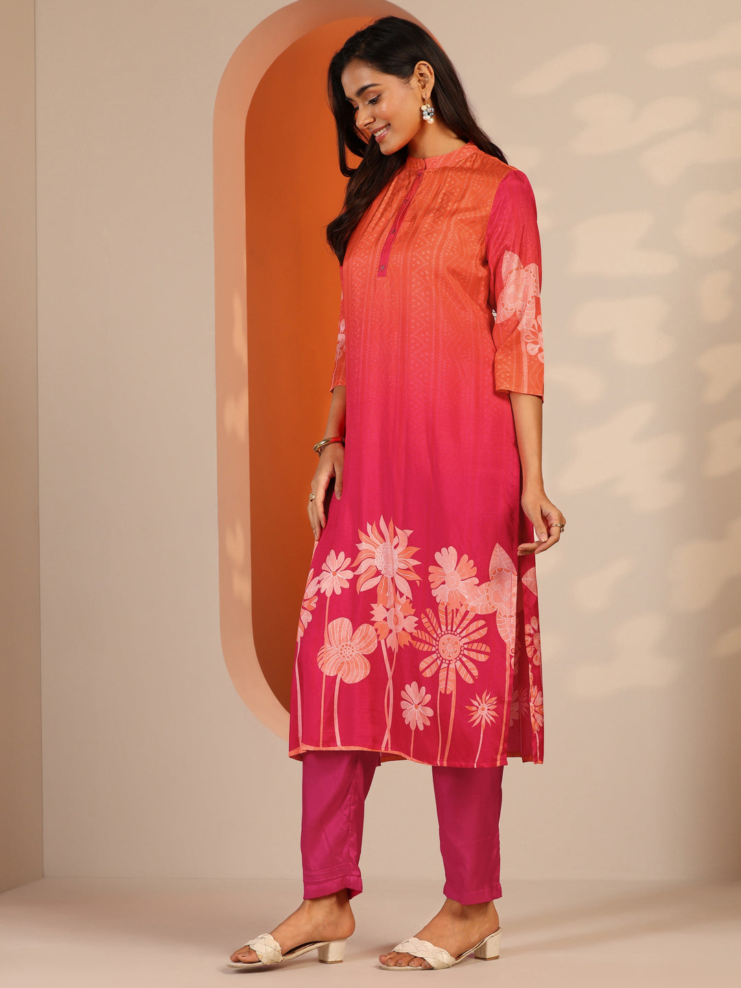 Pink Printed Muslin Straight Suit Set With Dupatta