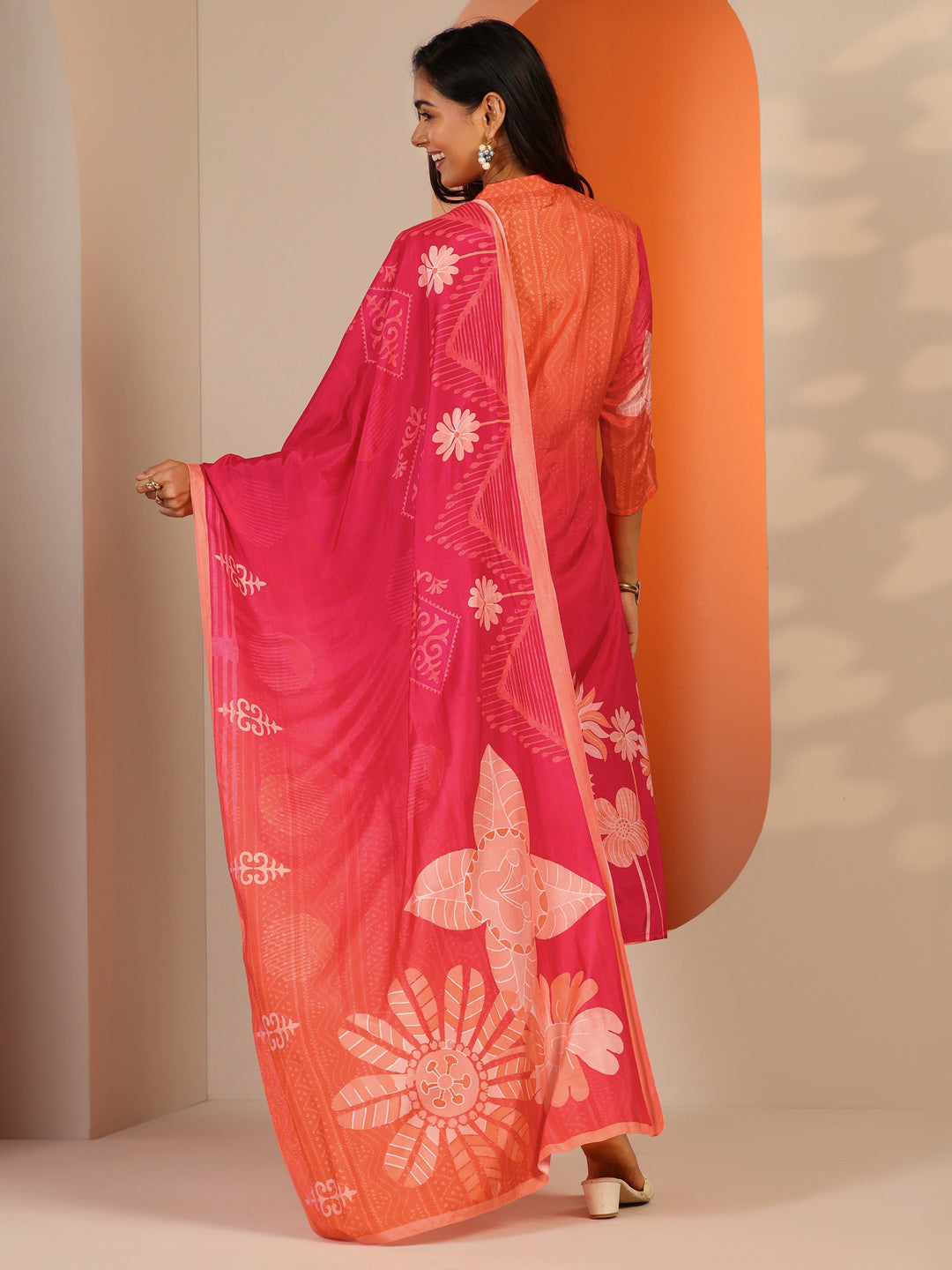Pink Printed Muslin Straight Suit Set With Dupatta