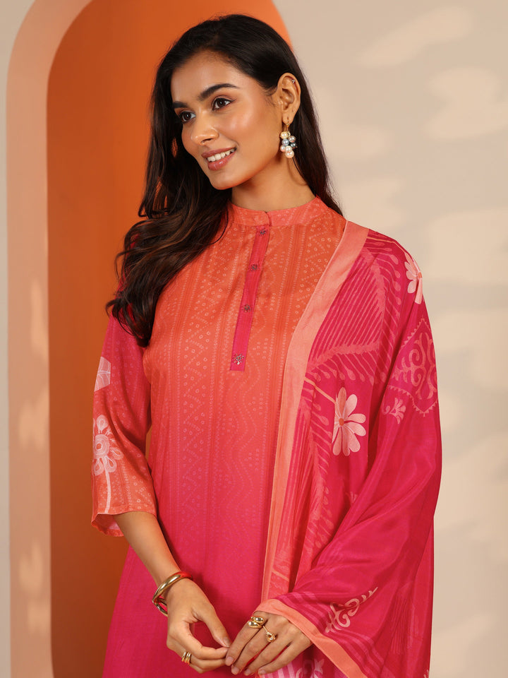 Pink Printed Muslin Straight Suit Set With Dupatta